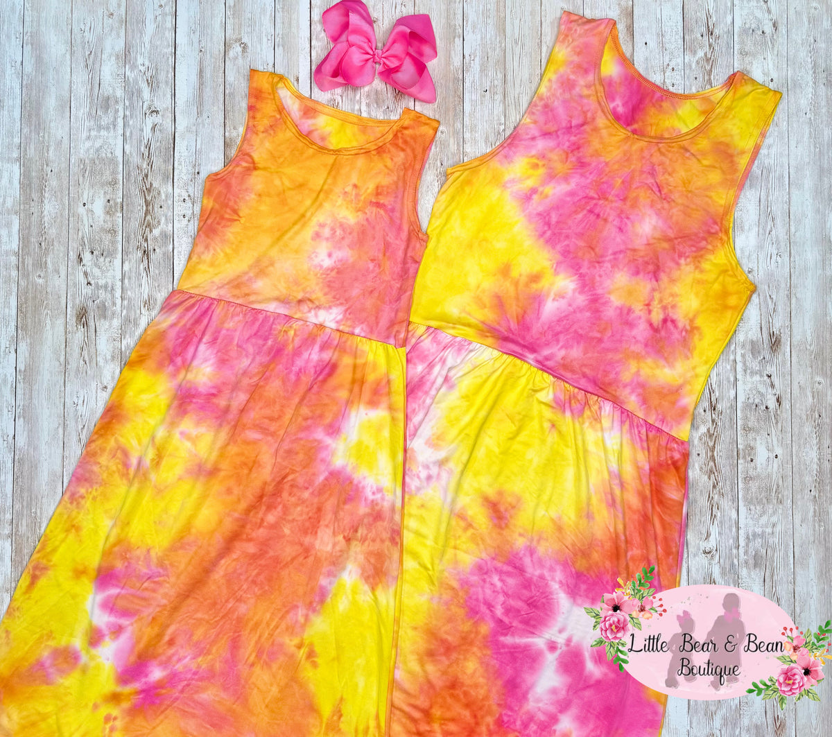 Mommy and Me Hot Pink Tie Dye Sleeveless Dress Ladies S