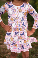 Load image into Gallery viewer, Pink Halloween Ruffle Long Sleeve Dress