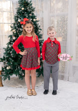 Load image into Gallery viewer, Christmas Plaid Bow Back Twirl Dress
