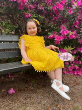 Load image into Gallery viewer, Marigold Lace Pom Pom Dress