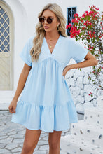 Load image into Gallery viewer, Ruched Tiered V-Neck Short Sleeve Mini Dress