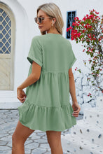 Load image into Gallery viewer, Ruched Tiered V-Neck Short Sleeve Mini Dress