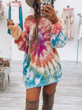 Load image into Gallery viewer, Full Size Tie-Dye Round Neck Long Sleeve Dress