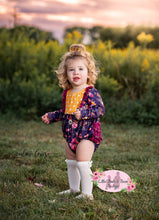 Load image into Gallery viewer, Plum Floral Ruffle Bum Romper