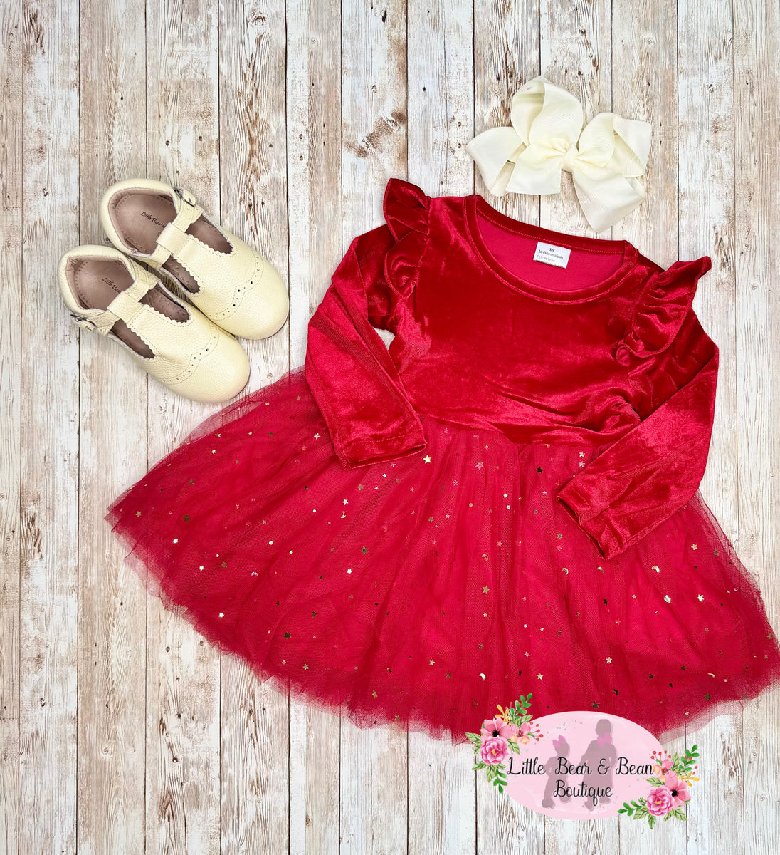 Red Velvet Long Sleeve Sparkle Tulle Dress  Little Bear and Bean Boutique,  LLC