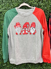 Load image into Gallery viewer, Ladies Gnome Red and Green Long Sleeve Top