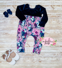 Load image into Gallery viewer, Blue Velvet Floral Alley Cat Romper