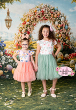 Load image into Gallery viewer, Peach and Cornflower Blue Floral Tulle Dress