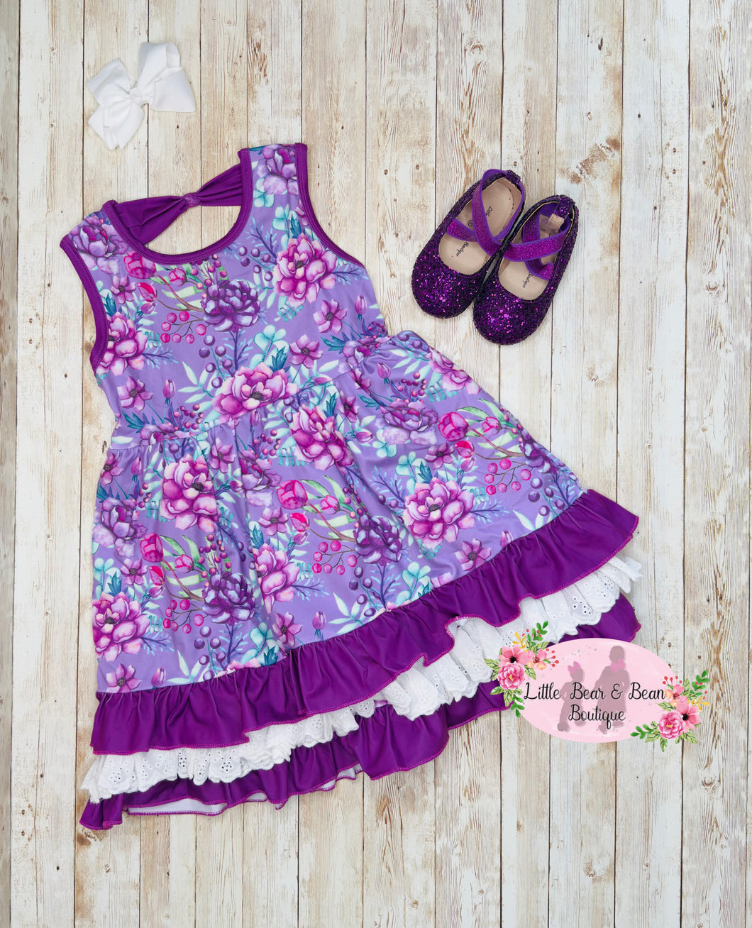 Purple Spring Floral Triple Layer Dress