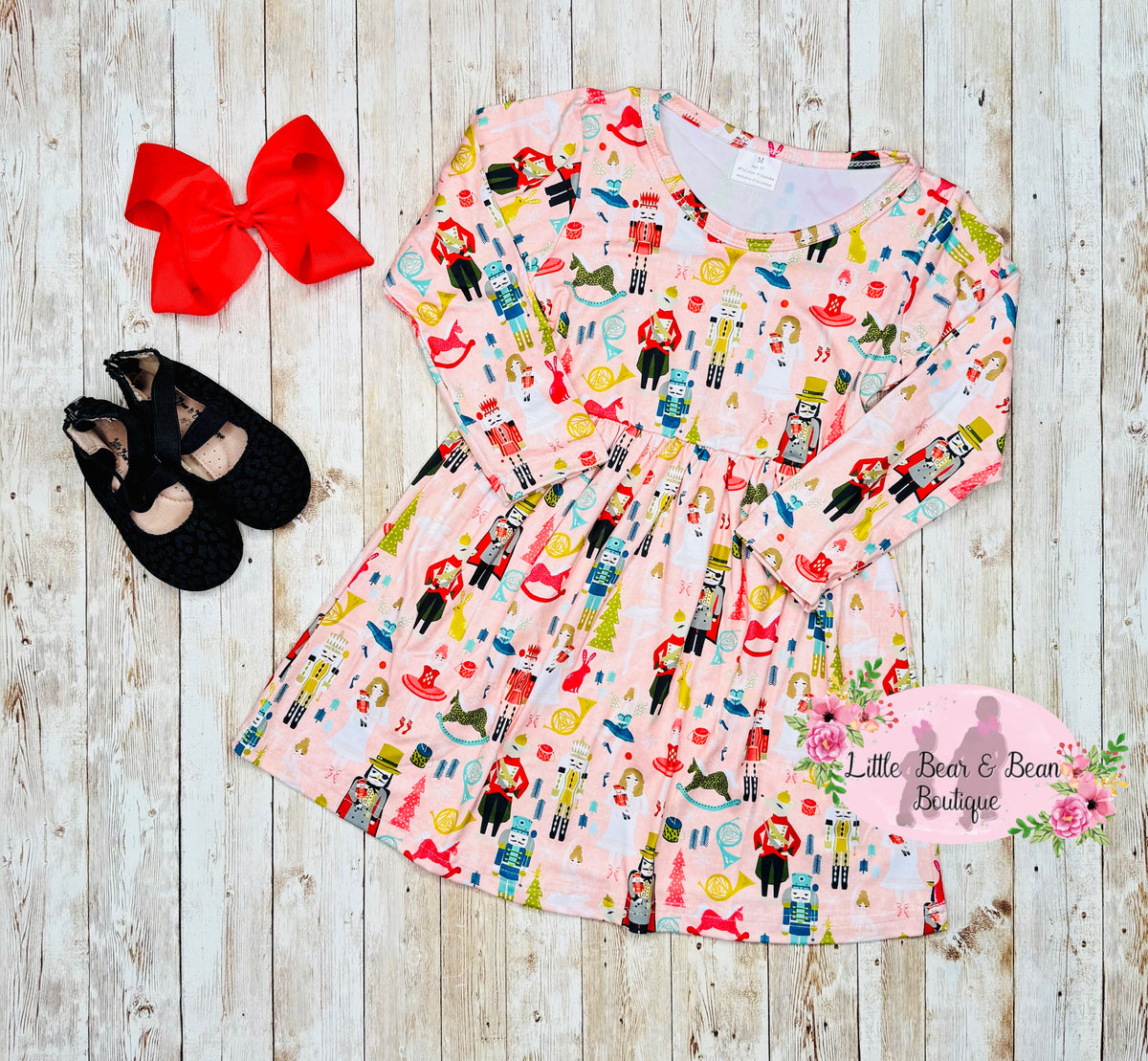 Nutcracker Pinkish Long Sleeve Dress Little Bear And Bean Boutique LLC