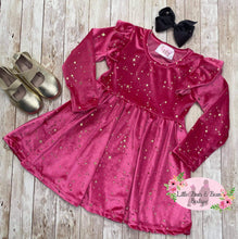 Load image into Gallery viewer, Velvet Star Long Sleeve Dress -Pink