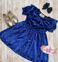 Load image into Gallery viewer, Velvet Star Short Sleeve Dress -Sapphire