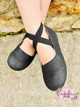 Load image into Gallery viewer, Black Smooth Glitter Shimmer Ballerina Shoes
