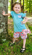 Load image into Gallery viewer, “Hello I’m A Mermaid” Ruffle Shorts Set