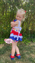 Load image into Gallery viewer, Red, White and Blue Ice Cream Ruffle Butt Romper