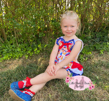 Load image into Gallery viewer, Red, White and Blue Ice Cream Ruffle Butt Romper