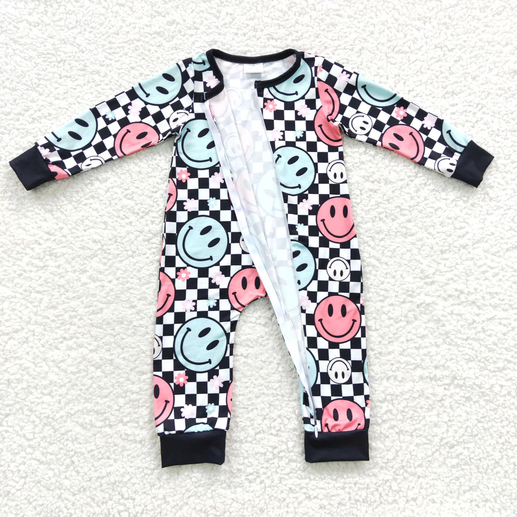 Pre-order RTS from Supplier Zip Checkered Smile Romper