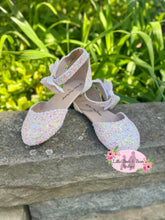 Load image into Gallery viewer, Bow Ankle Strap Flats- Glow In The Dark - Pink Confetti