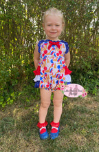 Load image into Gallery viewer, Red, White and Blue Ice Cream Ruffle Butt Romper
