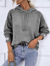 Load image into Gallery viewer, Texture Drawstring Long Sleeve Hooded Sweater
