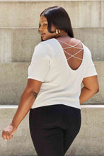 Load image into Gallery viewer, And The Why Pearly White Full Size Criss Cross Pearl Detail Open Back T-Shirt

