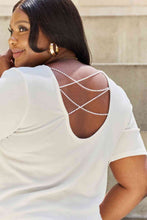 Load image into Gallery viewer, And The Why Pearly White Full Size Criss Cross Pearl Detail Open Back T-Shirt

