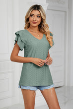 Load image into Gallery viewer, Eyelet Layered Flutter Sleeve V-Neck Knit Top