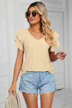 Load image into Gallery viewer, Eyelet Layered Flutter Sleeve V-Neck Knit Top