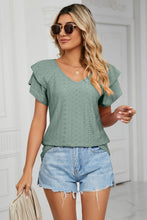 Load image into Gallery viewer, Eyelet Layered Flutter Sleeve V-Neck Knit Top