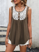 Load image into Gallery viewer, Lace Contrast Scoop Neck Tank