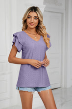 Load image into Gallery viewer, Eyelet Layered Flutter Sleeve V-Neck Knit Top