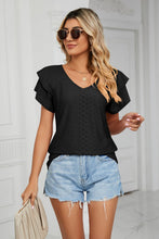 Load image into Gallery viewer, Eyelet Layered Flutter Sleeve V-Neck Knit Top