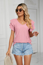 Load image into Gallery viewer, Eyelet Layered Flutter Sleeve V-Neck Knit Top