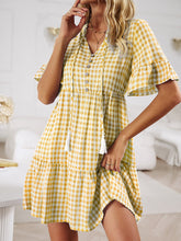 Load image into Gallery viewer, Plaid Flounce Sleeve Buttoned Mini Dress

