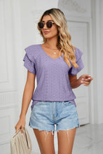 Load image into Gallery viewer, Eyelet Layered Flutter Sleeve V-Neck Knit Top
