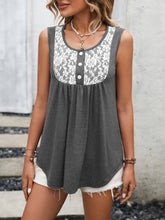 Load image into Gallery viewer, Lace Contrast Scoop Neck Tank