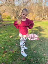 Load image into Gallery viewer, Wine Ruffle Top and Floral Legging Set with Headband
