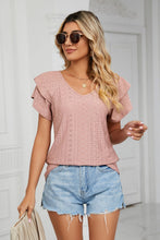 Load image into Gallery viewer, Eyelet Layered Flutter Sleeve V-Neck Knit Top