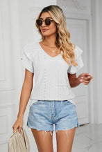 Load image into Gallery viewer, Eyelet Layered Flutter Sleeve V-Neck Knit Top