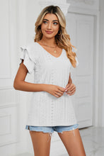 Load image into Gallery viewer, Eyelet Layered Flutter Sleeve V-Neck Knit Top