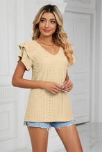 Load image into Gallery viewer, Eyelet Layered Flutter Sleeve V-Neck Knit Top