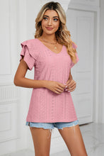 Load image into Gallery viewer, Eyelet Layered Flutter Sleeve V-Neck Knit Top