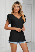 Load image into Gallery viewer, Eyelet Layered Flutter Sleeve V-Neck Knit Top