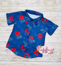 Load image into Gallery viewer, Red, White, &amp; Blue Floral Button Down
