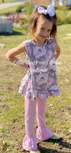 Load image into Gallery viewer, Gray and Mauve Floral Swing Top Ruffle Set