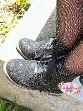 Load image into Gallery viewer, Black Glitter Combat Boots