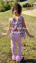 Load image into Gallery viewer, Gray and Mauve Floral Swing Top Ruffle Set