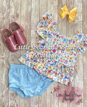 Load image into Gallery viewer, Bunnies, Birds & Flowers Peplum & Bummie Set