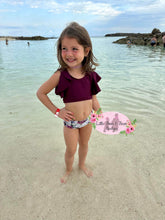 Load image into Gallery viewer, Plum Floral Ruffle 2 Piece Swim Suit