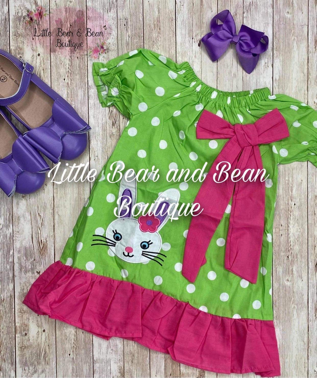 Green and Pink Embroidered Bunny Dress